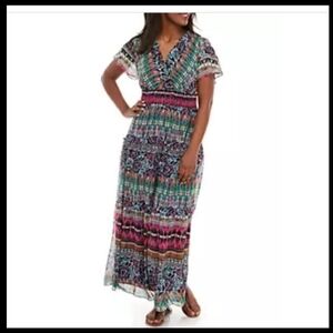 Chris Mclaughlin Dolman Sleeve Mixed Print V Neck Maxi Dress Size 24W
